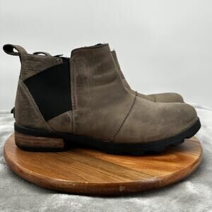 Sorel Emelie Chelsea Boots Womens Size 8 Brown Waterproof Leather Slip On Shoes
